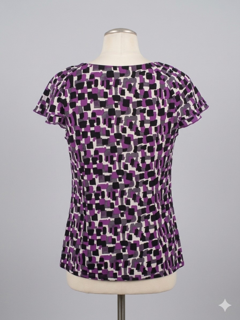 2/$15 Reitmans Purple Patterned Scoop Neck Blouse - Picture 3 of 6